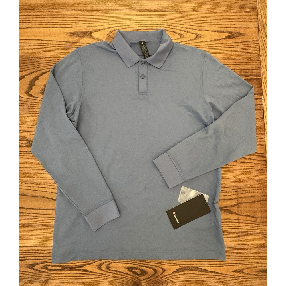 Lululemon Men's Large Oasis Blue Classic-Fit Pique Long Sleeve Polo Shirt NWT